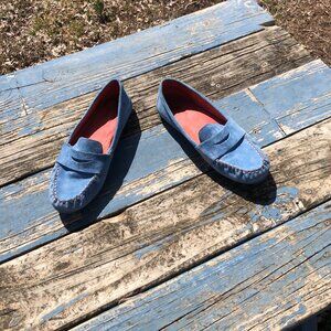 Womens Blue Suede Penny Loafers Moccasins, Size 9.5M